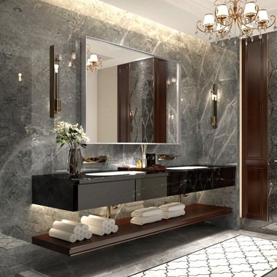 40x30inch Rectangular Wall-mounted Beveled Bathroom Mirror,Square Angle Metal Frame Mounted Bathroom Mirrors For Wall(Horizontal & Vertical)