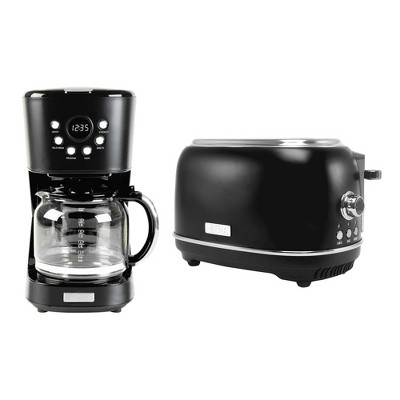 Haden 12 Cup Programmable Drip Coffee Maker Coffee Machine Bundled with Heritage 2 Slice Wide Slot Stainless Steel Toaster, Turquoise & Chrome