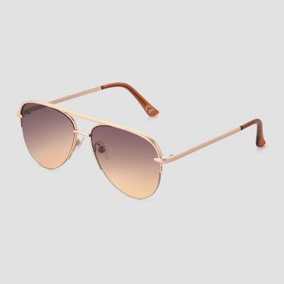 Women's Aviator Sunglasses - Universal Thread™ Gold: Scratch-Resistant, UV Protection, Semi-Rimless, Medium Fit