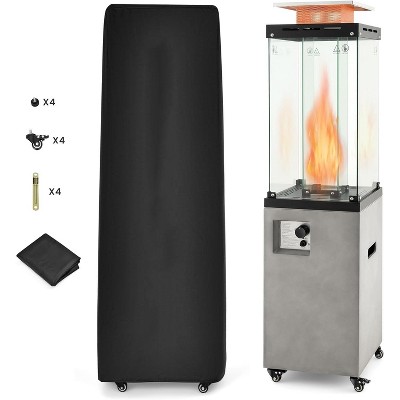 Tangkula 41,000 BTU Propane Patio Heater Glass Tube Standing Gas Heater w/ Cover Wheels