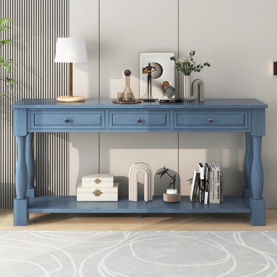 YOOCOZZ Solid Wood 63" Long Mediterranean Style Console Table with Shelf and Drawers
