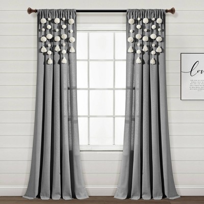 84"x52" Pom-Pom Tassel Linen Light Filtering Window Curtain Panel - Lush Décor