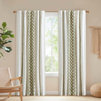 Grungis 1 PCS 50x84 Inch Cotton Printed Curtain Panels with Chenille Stripe and Lining for Living Room,Bedroom