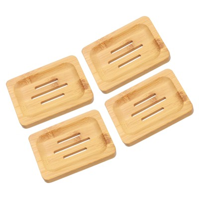 Unique Bargains Natural Bamboo Wooden Soap Dish with Self-Draining Structure for Bathroom