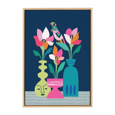 23" x 33" Sylvie Mid-Century Modern Magnolias Framed Canvas Natural - Kate & Laurel All Things Decor