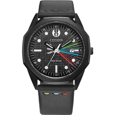 Citizen Star Wars Eco-Drive featuring Jedi Master 3-hand Blac IP Black Leather