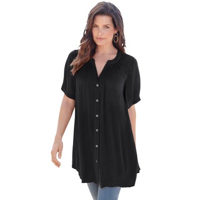 Roaman's Plus Size Angelina Tunic Top – Short Sleeve, Flowy Fit, Everyday Comfort