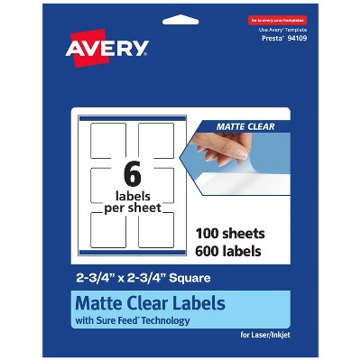 Avery Matte Clear Labels,  2-3/4" x 2-3/4" Square
