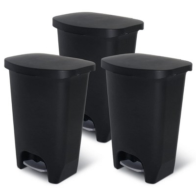 Glad Kitchen Trash Can with Lid and Garbage Bag Rings, 13 Gal, Black, 3 Pack