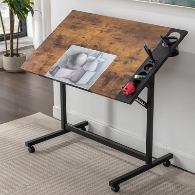 VECELO Wooden Drafting Table Set /Drafting Table with Wheels/Drawing Table Tiltable Writing Desk with Pencil Ledge