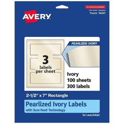 Avery Pearlized Ivory Rectangle Labels with Sure Feed Technology, Print-to-the-Edge, 2.5" x 7"