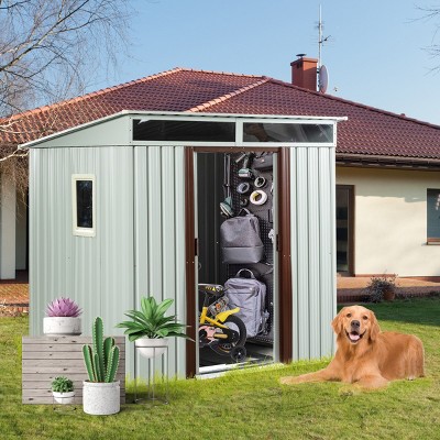 Coolbibila Outdoor Storage Shed With Window, 6Ft X 5Ft  Storage Sheds Metal With Weatherproof Design, Tool Sheds With Pad-Lockable Sliding Doors