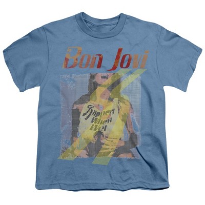 Bon Jovi Slippery When Wet Girl Kids T Shirt For Youth  Carolina Blue