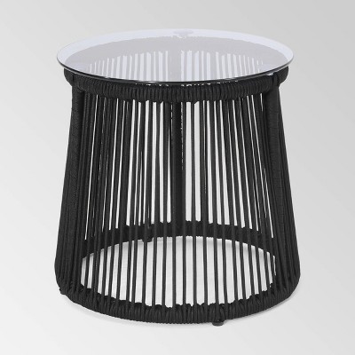 Moonstone Rope Weave Modern Side Table - Black - Christopher Knight Home: Weather-Resistant Iron Patio Table