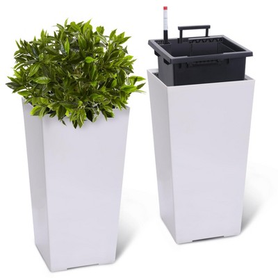 22" Tall Planters Set of 2, Outdoor＆Indoor High Front Porch Planter Pots with Drainage Holes＆Water Level Monitor＆Inner Bucket, Automatic Watering