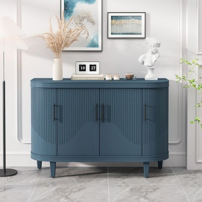 Curved Sideboard 47.2-Inch Decorative Storage Cabinet Wooden Console Table Cabinet with 4 Doors and Adjustable Interior Shelves