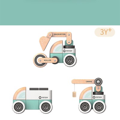 Freniland™ - Wooden Snap & Play Vehicle Set – 3-in-1 Buildable Cars for Kids Ages 3+