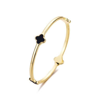 Adornia 14k Gold Plated Black Clover Bangle