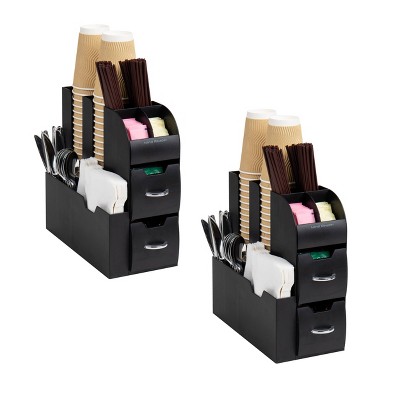 Mind Reader Cup and Condiment Organizer Set of 2 Black: Coffee Station Accessories, Coffee Bar Organizer, Metal & Plastic