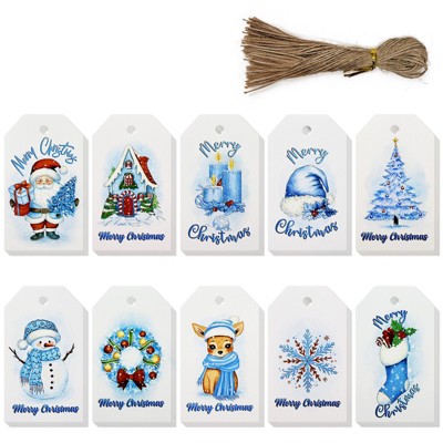 Wrapables Jovial Magic Christmas Holiday Gift Tags for Gift-Wrapping, Labeling, Package Decoration with Jute String (50pcs), Ice Blue