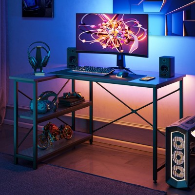 Bestier Small L Shaped Computer Desk with Storage Shelves, 47 Inch Corner Work Desk Writing Study Table Home Office Workstation for Small Space