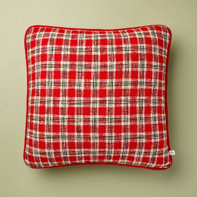18"x18" Plaid Square Toss Pillow Red - Hearth & Hand™ with Magnolia