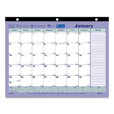 Monthly Desk Pad Calendar, 3-Hole Punched, 11 x 8.5, White/Blue/Green Sheets, Black Binding, 12-Month (Jan to Dec): 2026