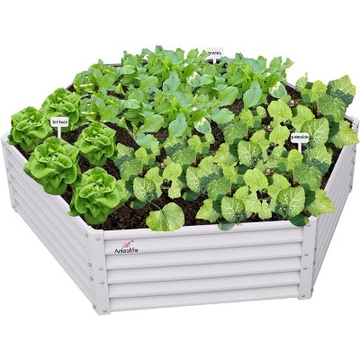 COWLOWN Gray Hexagon Galvanized Steel Raised Garden Bed, Tall Corrugated Planter Box for Vegetables, Flowers & Herbs