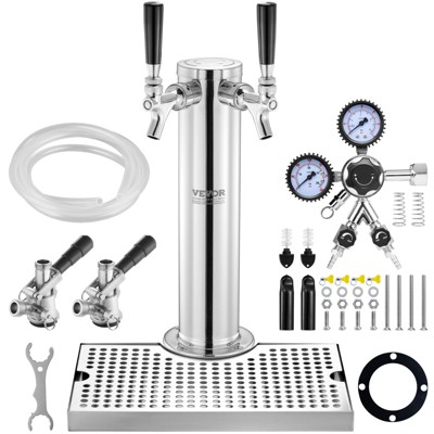 VEVOR Kegerator Tower Kit, Dual Taps Beer Conversion Kit, Stainless Steel Keg Beer Tower Dispenser with Dual Gauge CGA320 Regulator