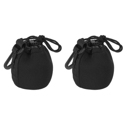 Unique Bargains Waterproof Shockproof Wear-resistant Drawstring Lens Bag Black 2 Pcs