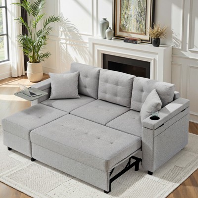 Convertible Sleeper Sofa, Pull Out Sofa with Storage, 84" L-Shaped Sofa Bed with Storage Chaise for Living Room, Apartment, Small Space