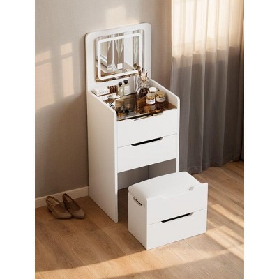 CAVINAS 3 in 1 Compact Vanity with Flip-Up Mirror Vintage Vanity Glass Top Vanity Small Vanity Desk for Bedroom