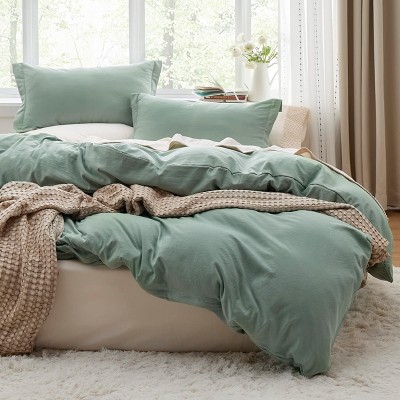 Bedsure Linen Duvet Cover Set – Linen Cotton Blend Cooling Bedding with Tropical Plant Pattern, Soft & Cozy