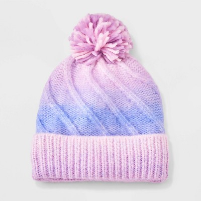 Toddler Girls' Knitted Cable Ombre Striped Beanies - Cat & Jack™ Pink/Purple