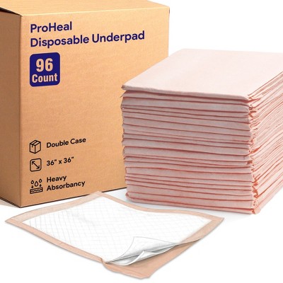 ProHeal Plus Fluff/Polymer Underpad, Incontinence Bed Pad, Leak Proof Poly Backing, 36" x 36" - 96 Pack