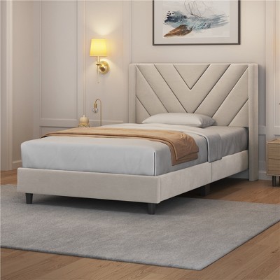 Yaheetech Upholstered Platform Bed Frame with Wooden Slat Support
