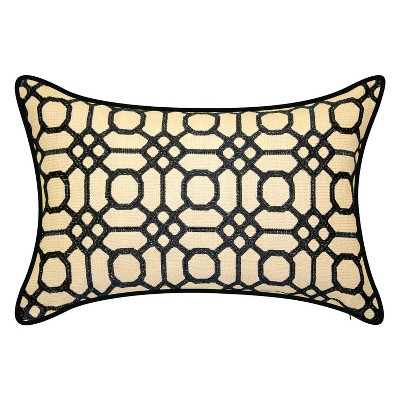 Embroidered Geometric Raffia Rectangular Indoor/Outdoor Throw Pillow - Edie@Home