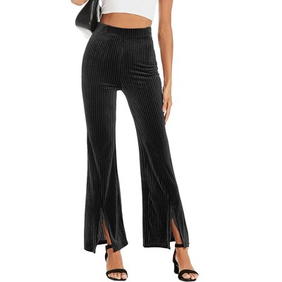 Women's Flare Velvet Corduroy Leggings Elastic High Waist Bootcut Pants Front Split Ribbed Yoga Casual Pants