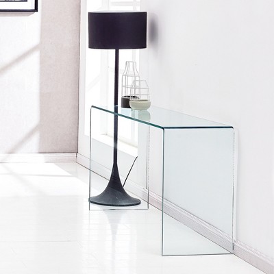 Transparent Tempered Glass Console Table, Rounded Edge Sofa Table & Modern Desk