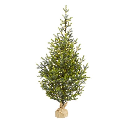 5ft. Fir Look Artificial Christmas Tree with 200 Clear LED Lights, Burlap Base & 853 Branches – Rustic Holiday X-Mas Tree