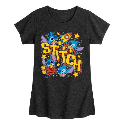 Girls' - Lilo and Stitch - Stitch Space Stickers Fitted Short Sleeve Graphic T-Shirt