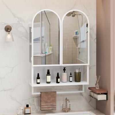Hrinhom 23.6" W Mirror Cabinet,Modern Metal Bathroom Wall Cabinet with Towel Rack