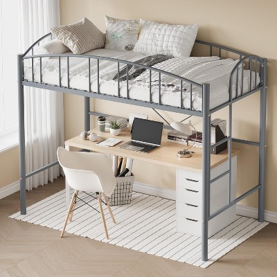Space-Saving Loft Bed Twin: High-Arched Guardrail & Ladder - Sturdy Metal Slats, No Box Spring Needed, Easy Assembly for Kids/Adults