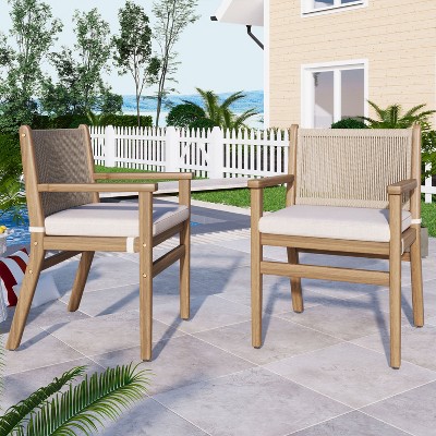 Hrinhom 22.3"W 2 Sets of Wooden Outdoor Dining Chairs with Cushions