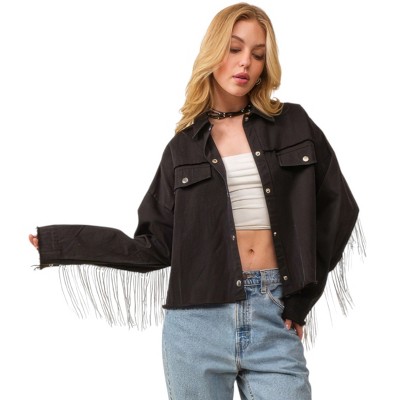 Slickblue Women's Western Sequin Fringe Jacket with Star Patches and HOWDY Back Detail, Black or Pink, Size S-L