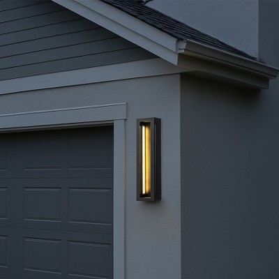 ALOADECOR H20" Modern Outdoor Wall Light with Dusk to Dawn Sensor Linear Matte Black Integrated LED Wall Sconce with Acrylic Shade for Porch Garage