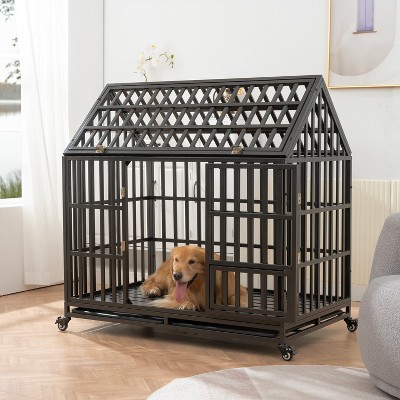 JUJABU Heavy Duty Dog Cage pet Crate with Roof & window on roof