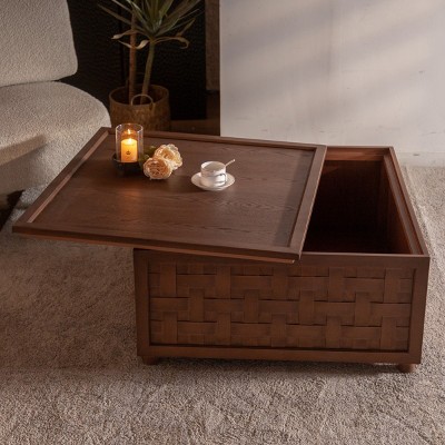 Wooden Square Coffee Table with Storage,Modern Living Room Center Table,Natural Wood Grain Finish for Home Organization-Cuddlewood