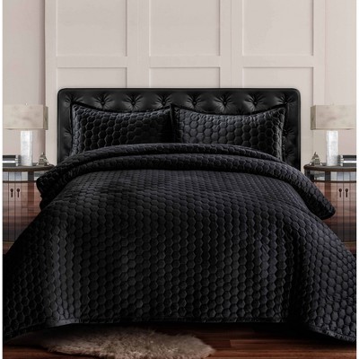 Lugano Honeycomb Velvet Oversized Solid Quilt Set - Tribeca Living