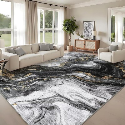 Washable Modern Abstract Rug Non Slip Low Pile Rug Soft Throw Floor Cover Foldable Indoor Carpet for Living Room Bedroom Playroom Nursery